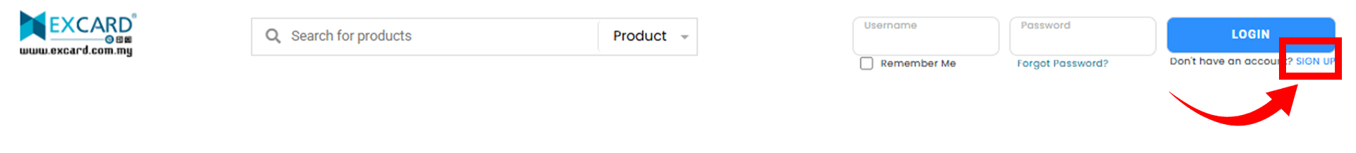 Sign up button located at the top right corner of the website homepage.
