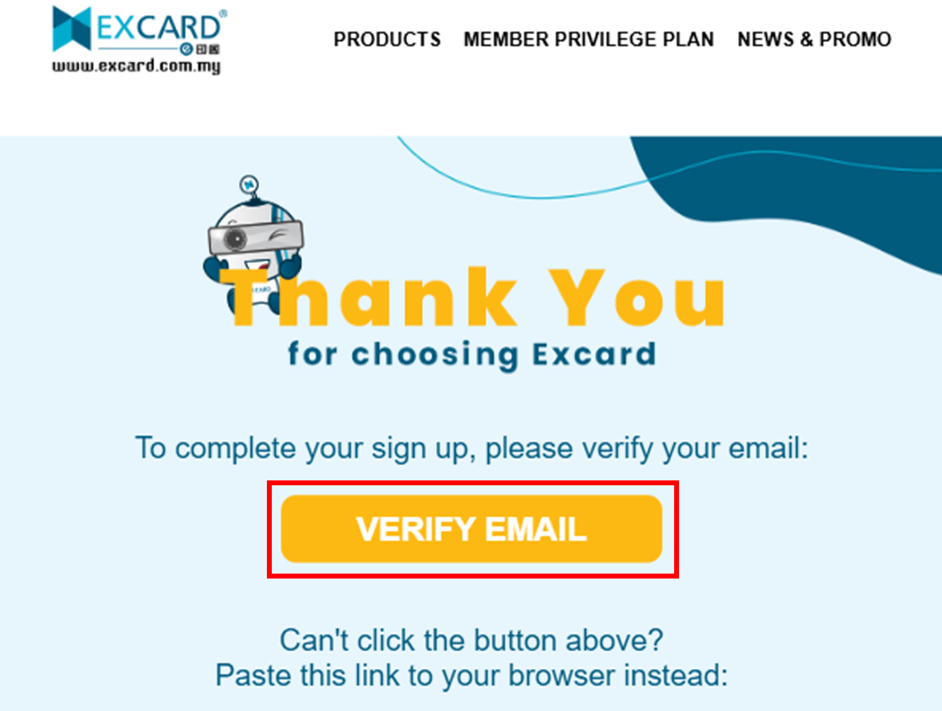 Verification email received in user's inbox with a button to confirmaccount registration.
